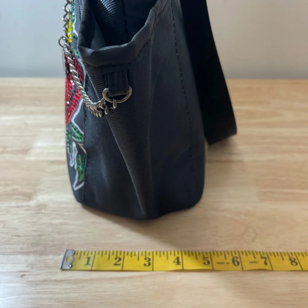 Ed Hardy Love Hearts Rhinestone‎ Insulated Lunch Tote Bag Black Vegan New